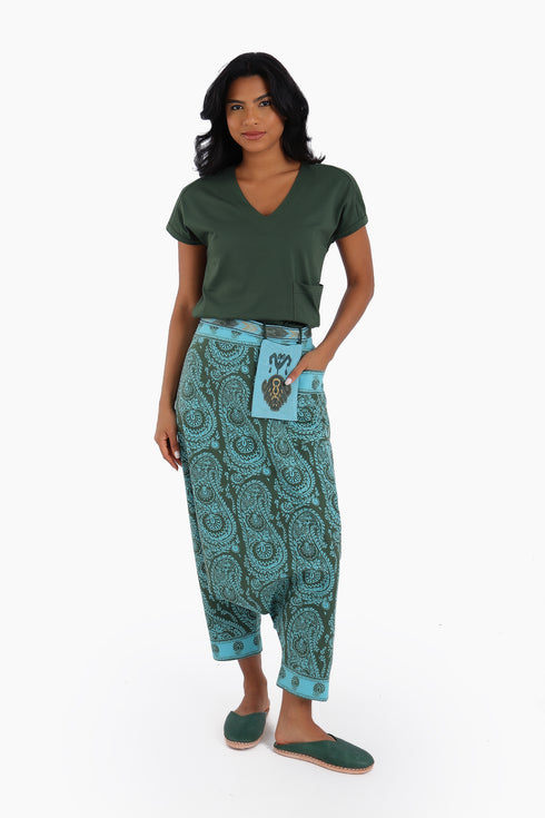 Embroidered linen belt with pocket